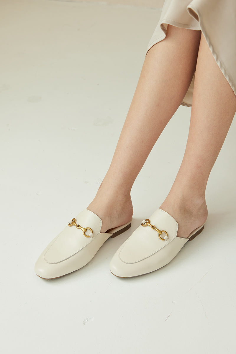 Ocarina Calf Leather Loafer Mules in Cream - Image 3