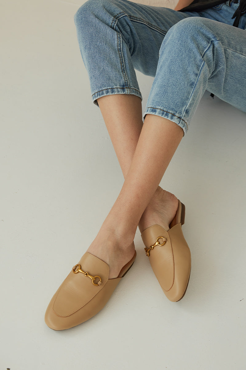 Ocarina Calf Leather Loafer Mules in Nude - Image 5
