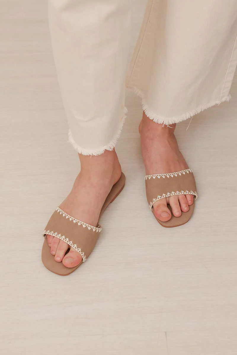 Onda Crochet Sliders in Brown Suede - Image 4
