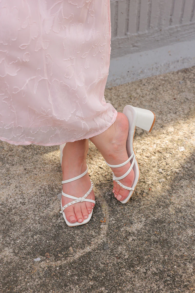 Ovina Pearl Strappy Block Heels in Cream - Image 3