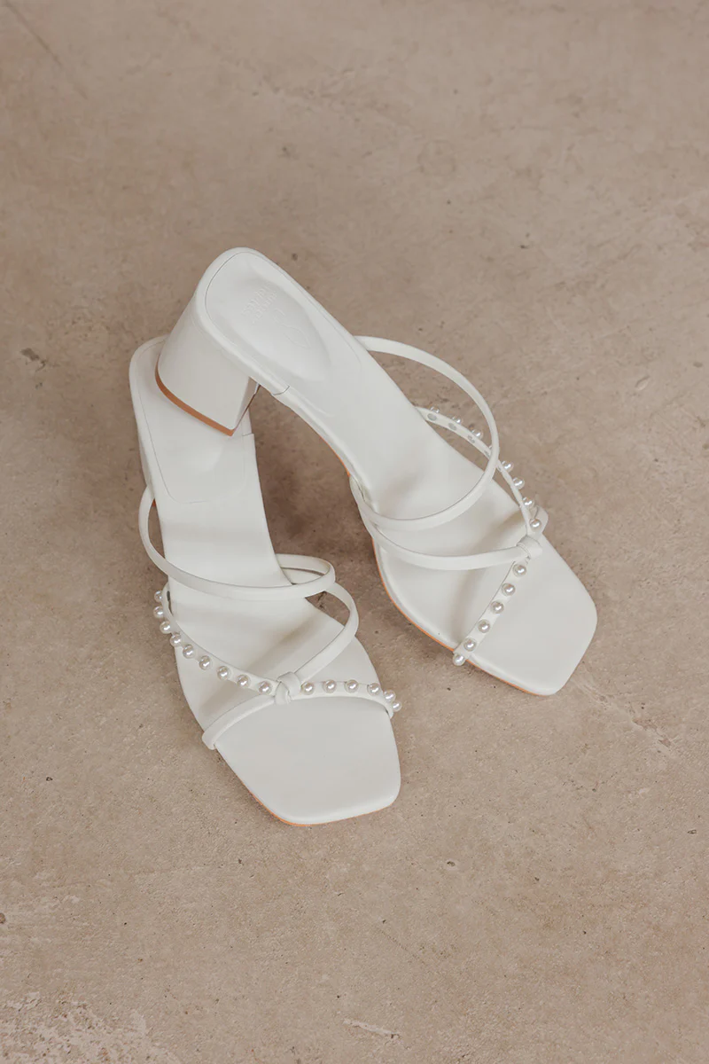 Ovina Pearl Strappy Block Heels in Cream - Image 6