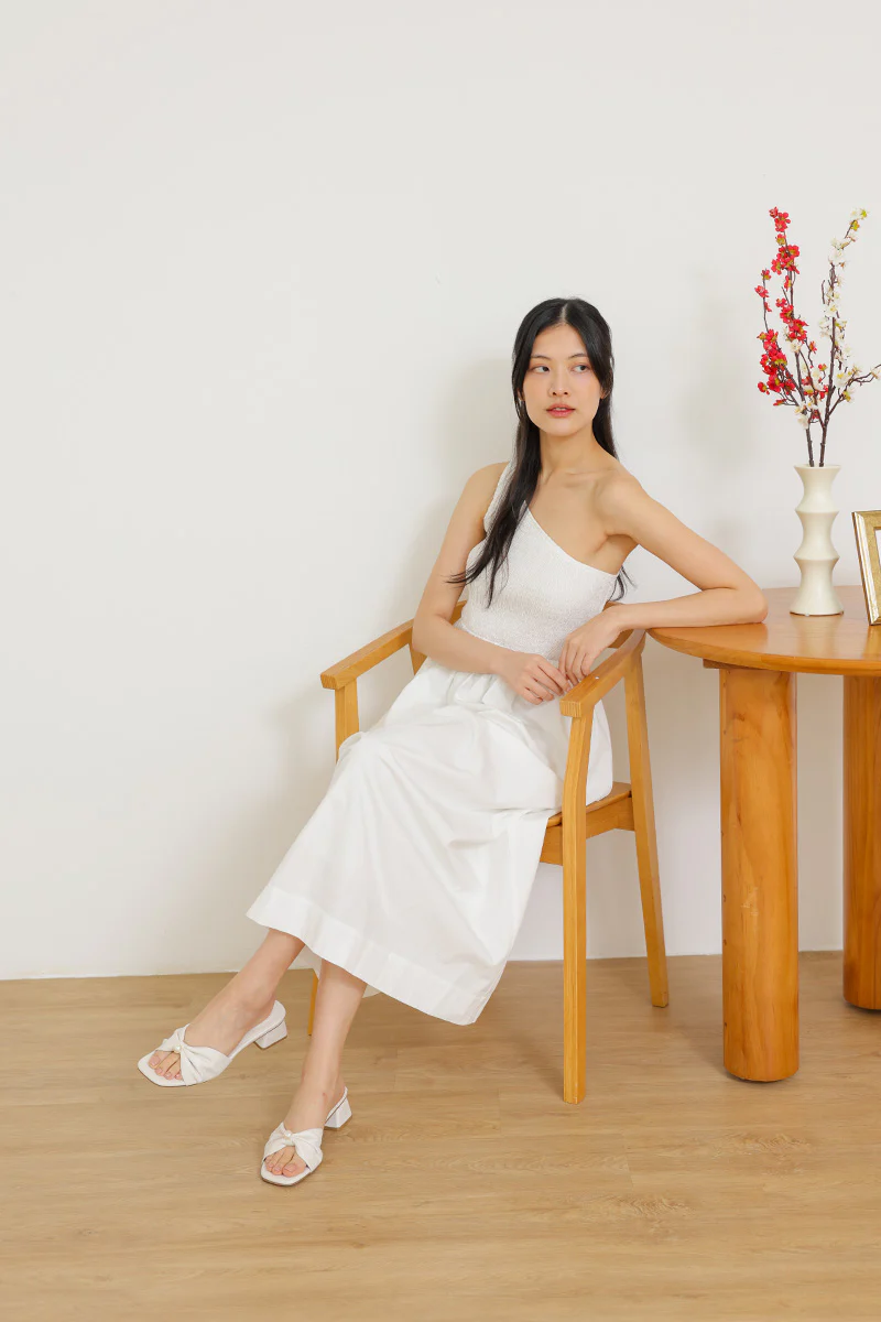 Pearla Block Heels in Cream Waterproof Satin - Image 2