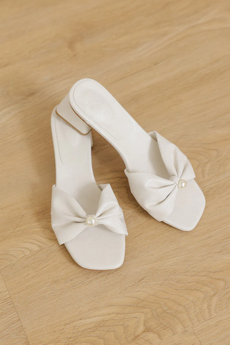 Pearla Block Heels in Cream Waterproof Satin - Image 4