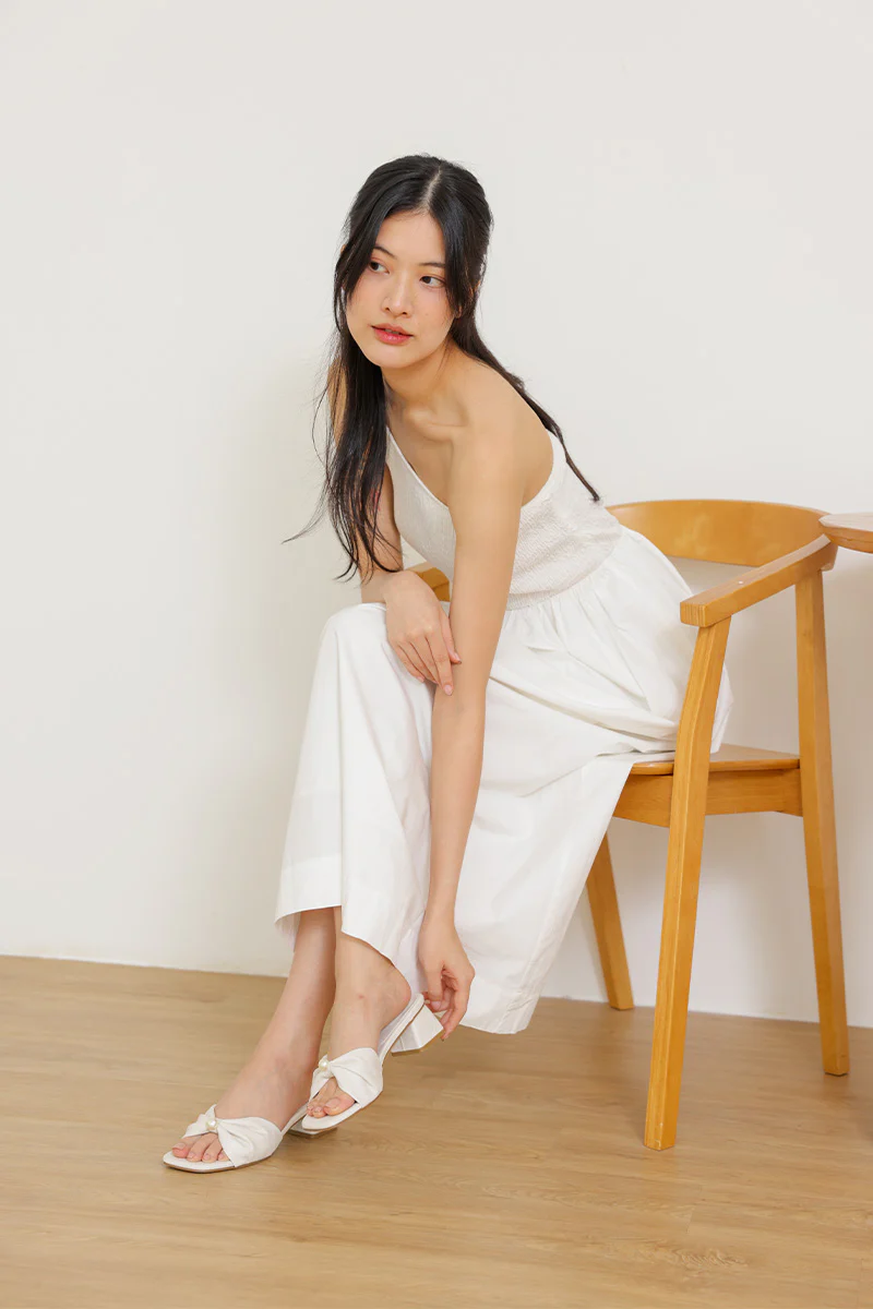 Pearla Block Heels in Cream Waterproof Satin - Image 6