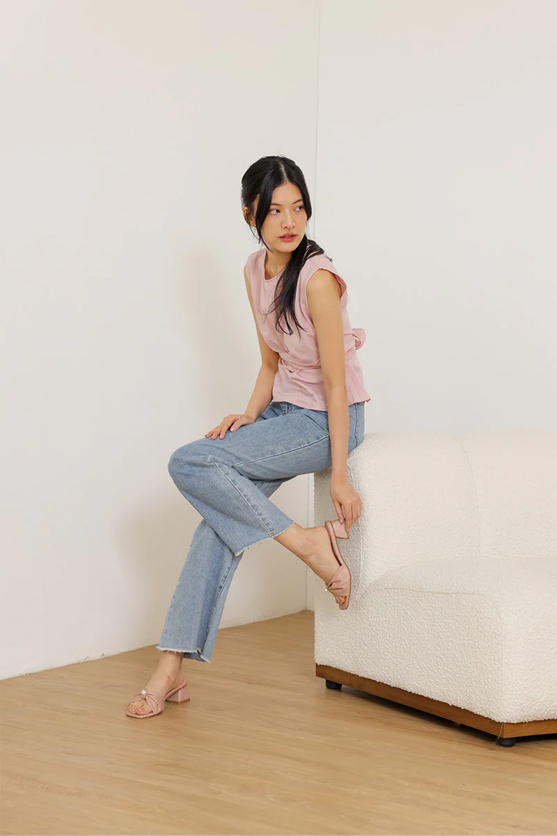Pearla Block Heels in Pink Waterproof Satin - Image 3