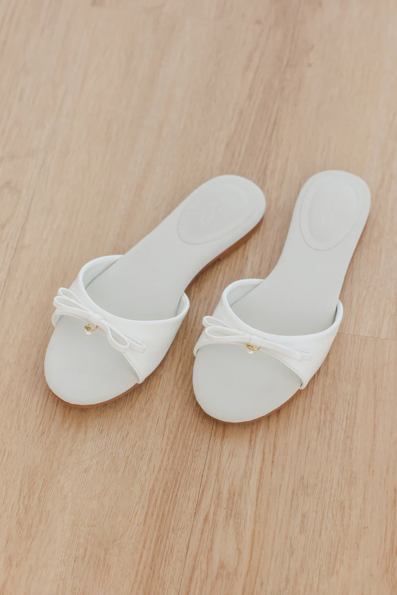 Pearlina Bow Sliders in Cream Waterproof Satin - Image 4