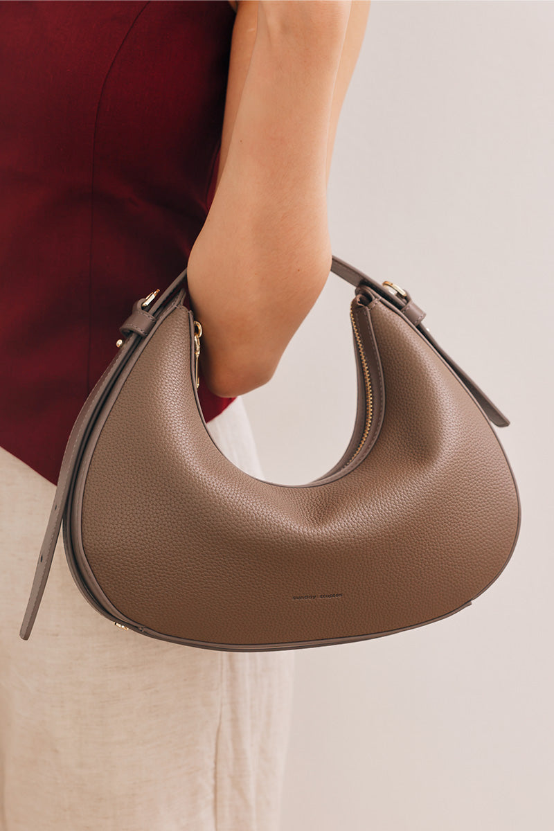Reunion Tuan Crescent Bag in Taupe Pebble - Image 5