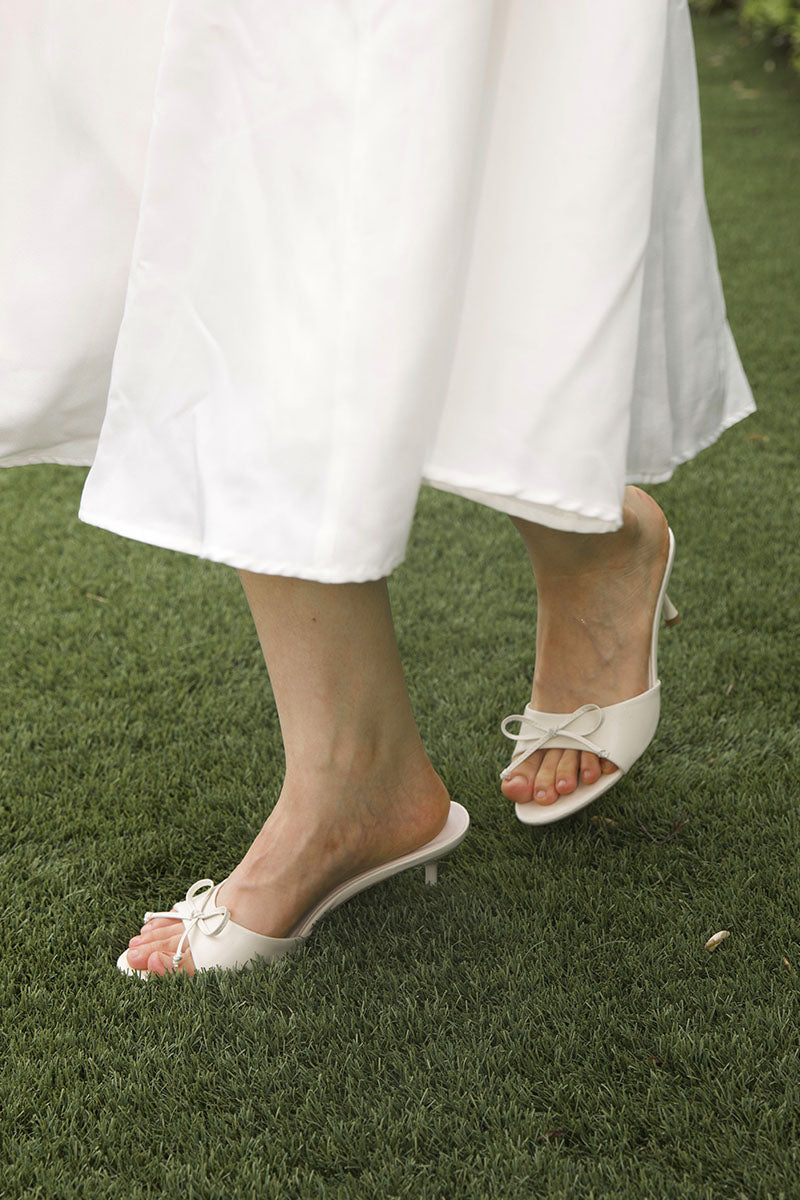 Reva Ribbon Slip-on Heels in Cream - Image 3
