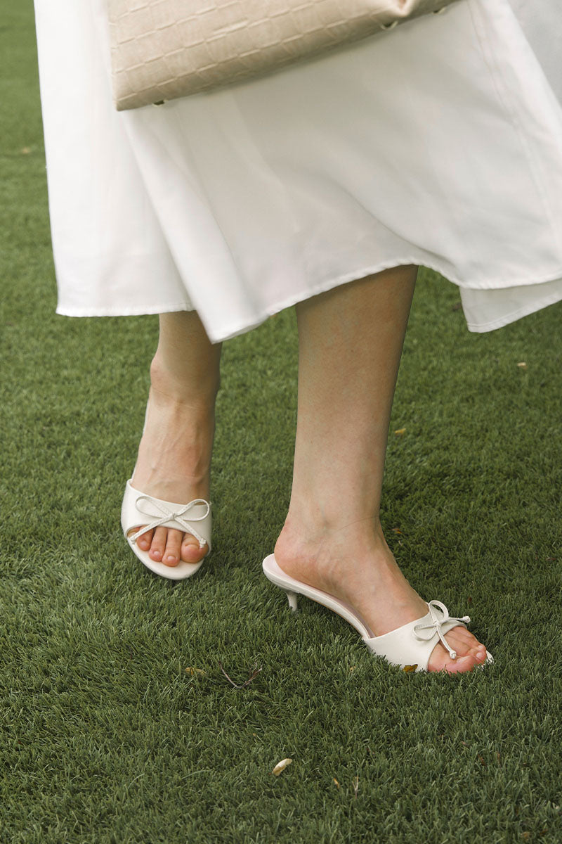 Reva Ribbon Slip-on Heels in Cream - Image 4