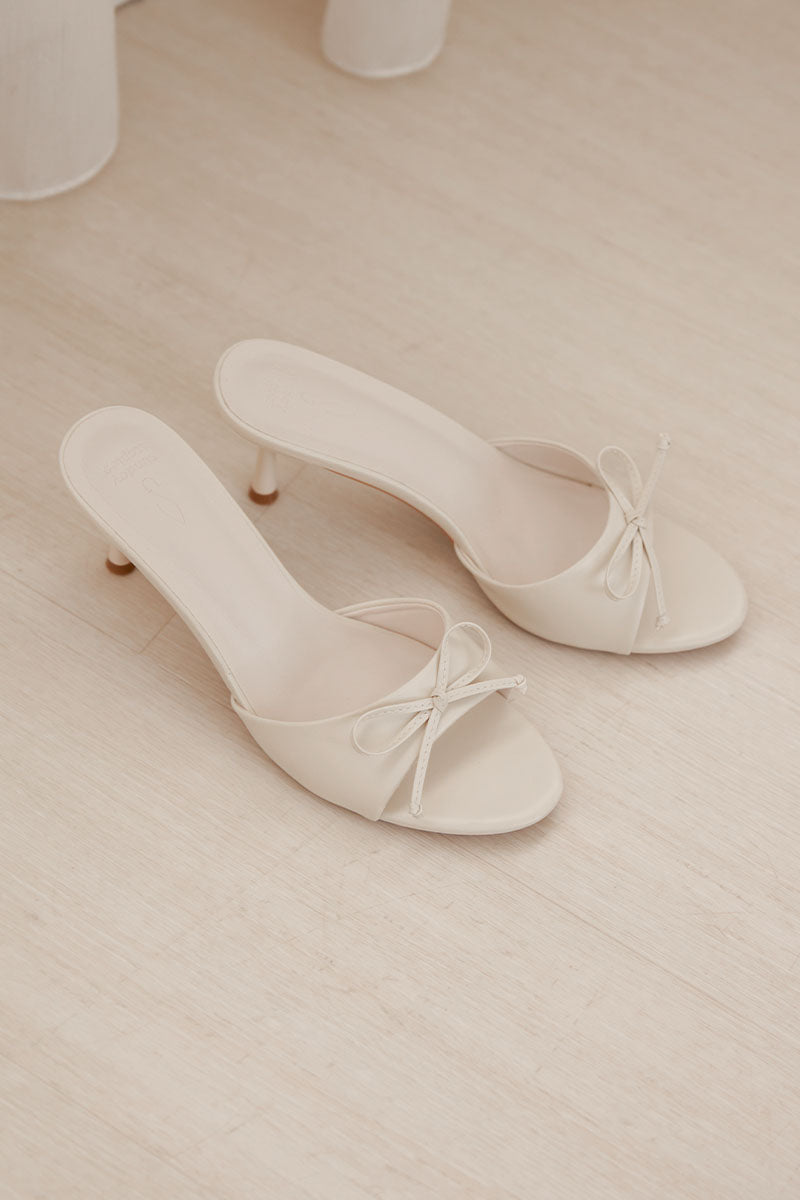 Reva Ribbon Slip-on Heels in Cream - Image 6