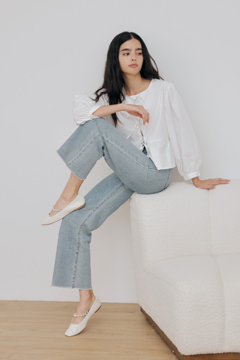 Rian Detachable Pearl Strap Flats in Cream - Image 2