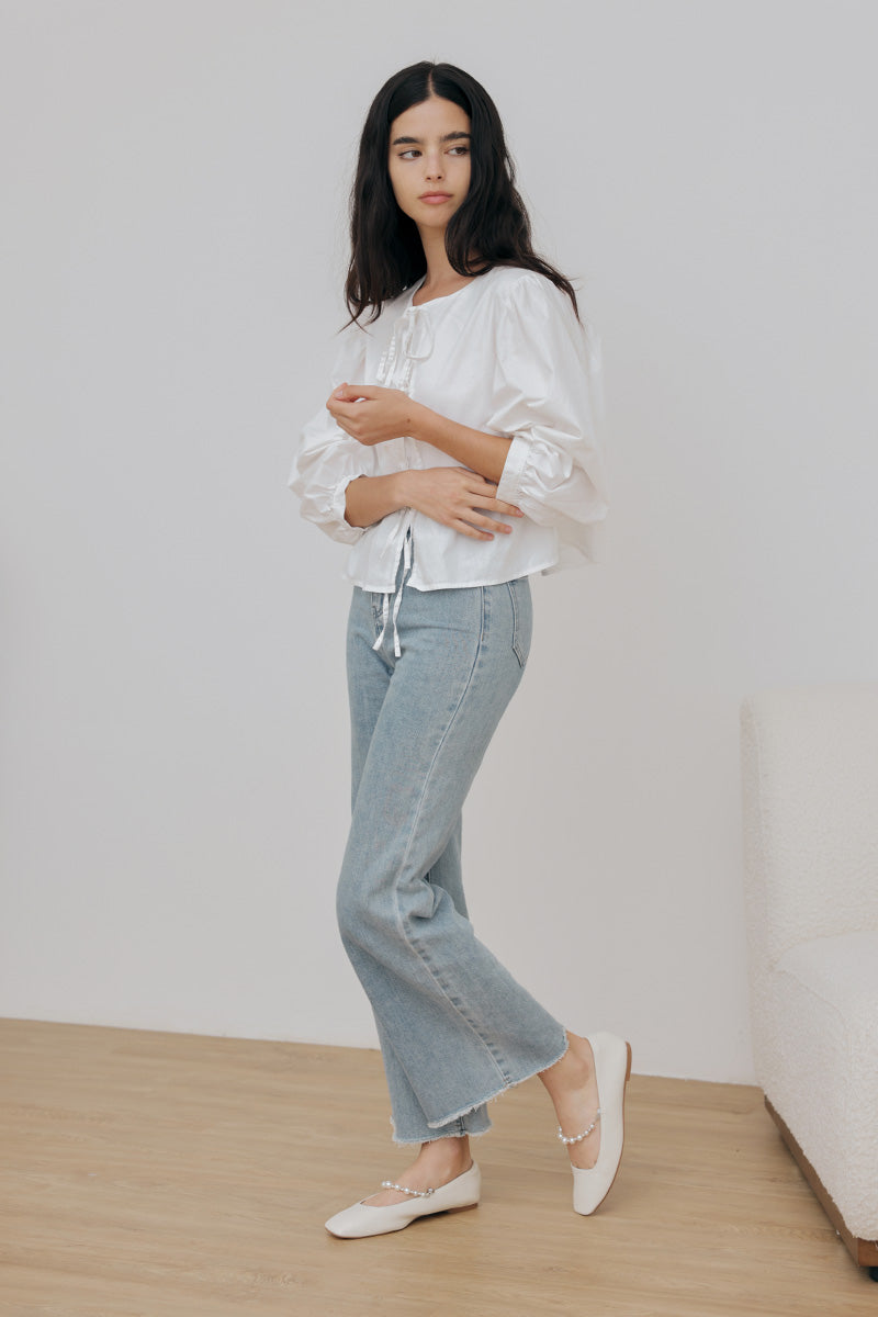 Rian Detachable Pearl Strap Flats in Cream - Image 4