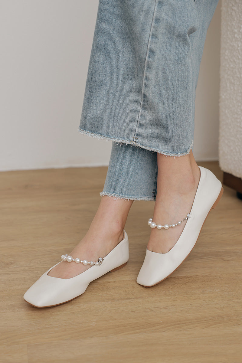 Rian Detachable Pearl Strap Flats in Cream - Image 6
