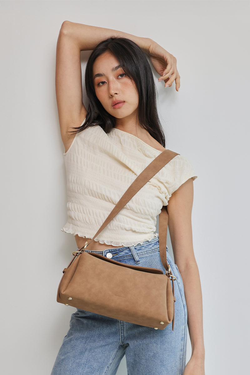 Roma Shoulder Bag in Brown Waterproof Suede - Image 2