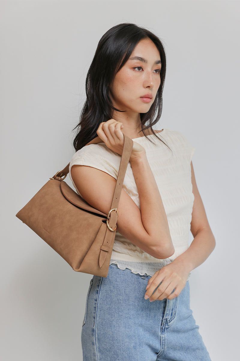 Roma Shoulder Bag in Brown Waterproof Suede - Image 4
