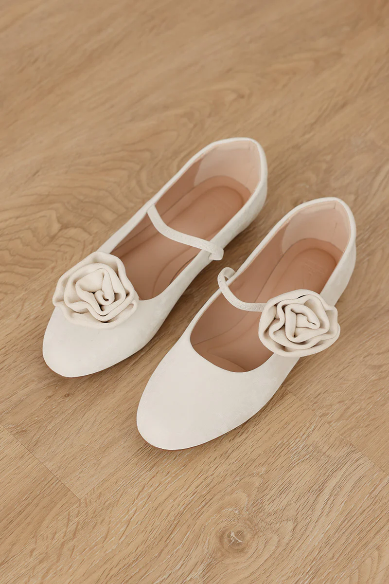 Rosabel Maryjane Flats in Cream Satin