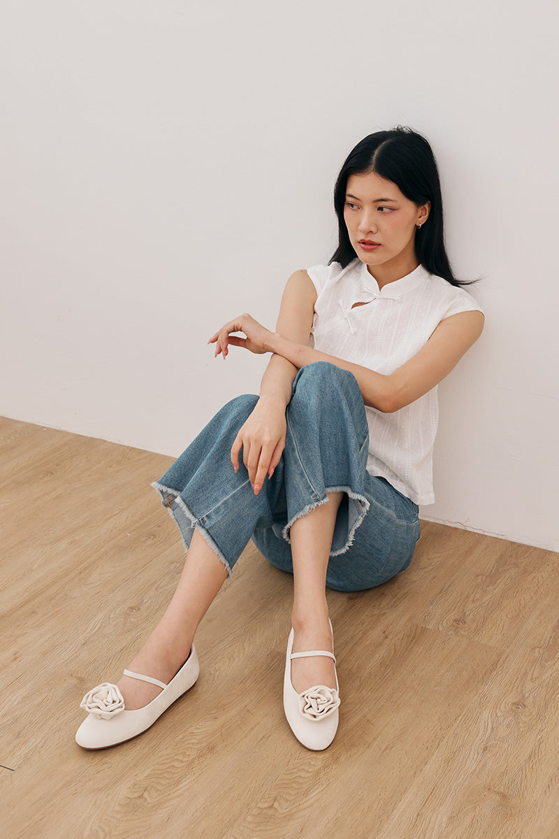 Rosabel Maryjane Flats in Cream Satin - Image 2