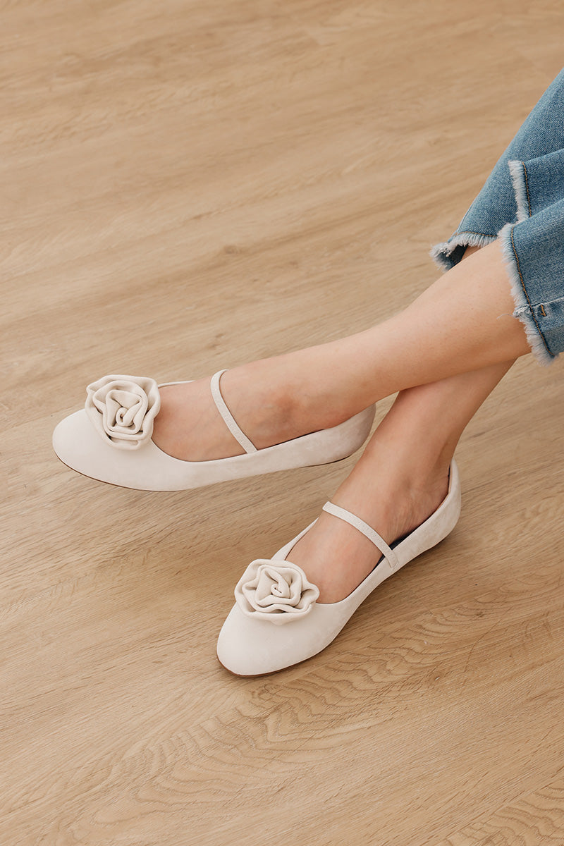 Rosabel Maryjane Flats in Cream Satin - Image 3