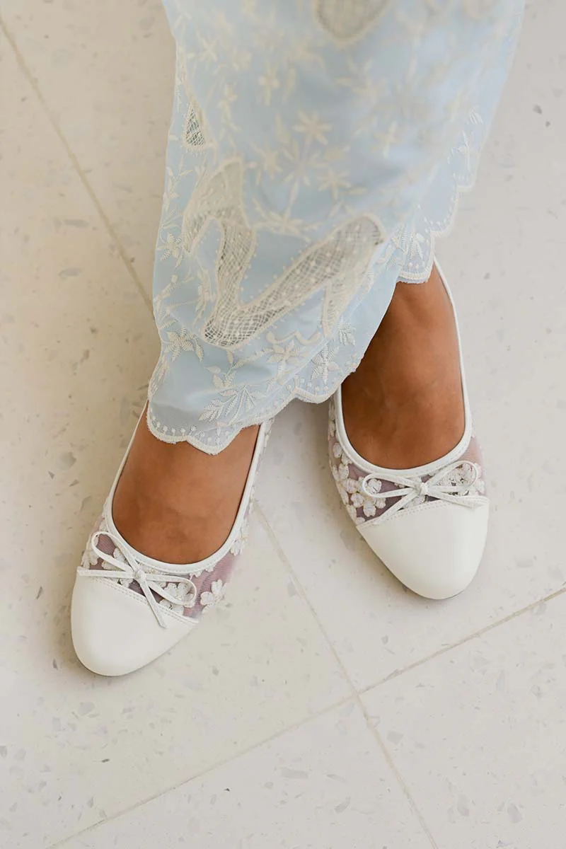 Roux Embroidered Flats in Cream - Image 4
