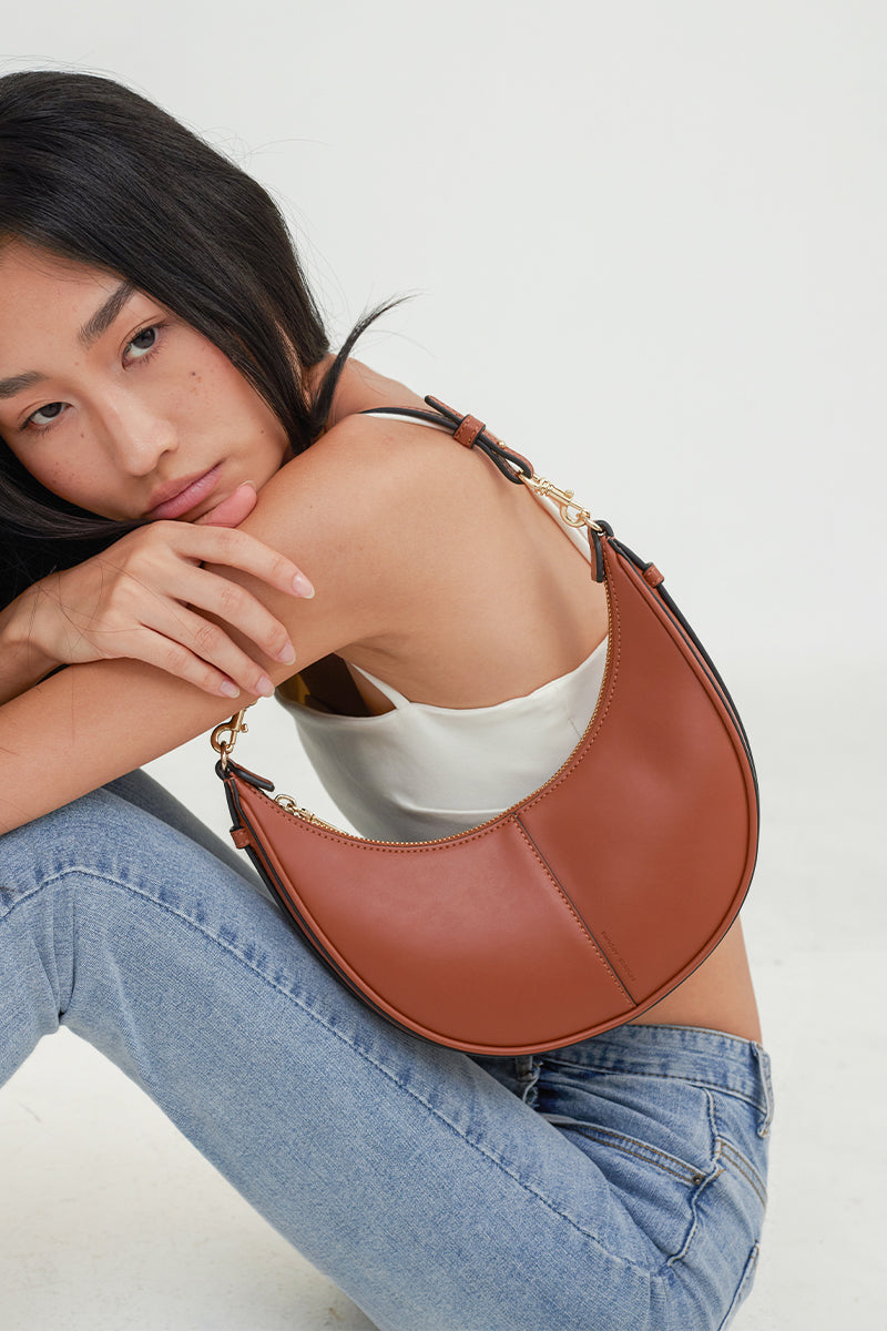 Selene Crescent Bag in Caramel - Image 3