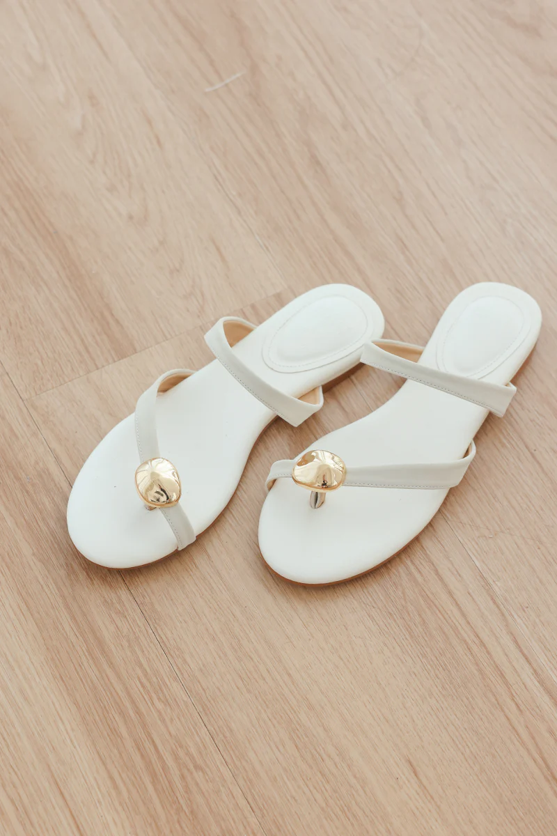 Selin Asymmetrical Sliders in Cream Suede - Image 6