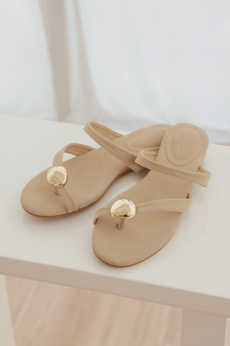 Selin Asymmetrical Sliders in Nude Suede - Image 6