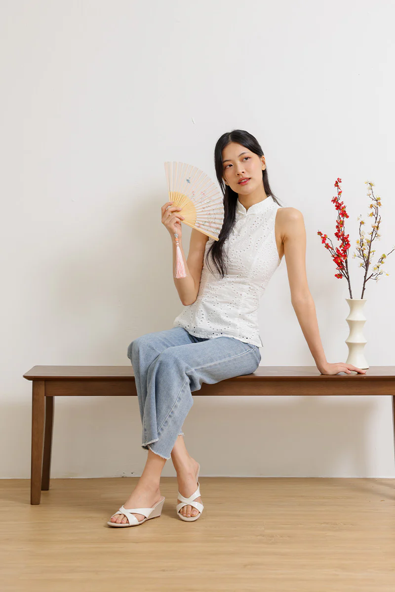 Selune Cross Strap Wedges in Cream