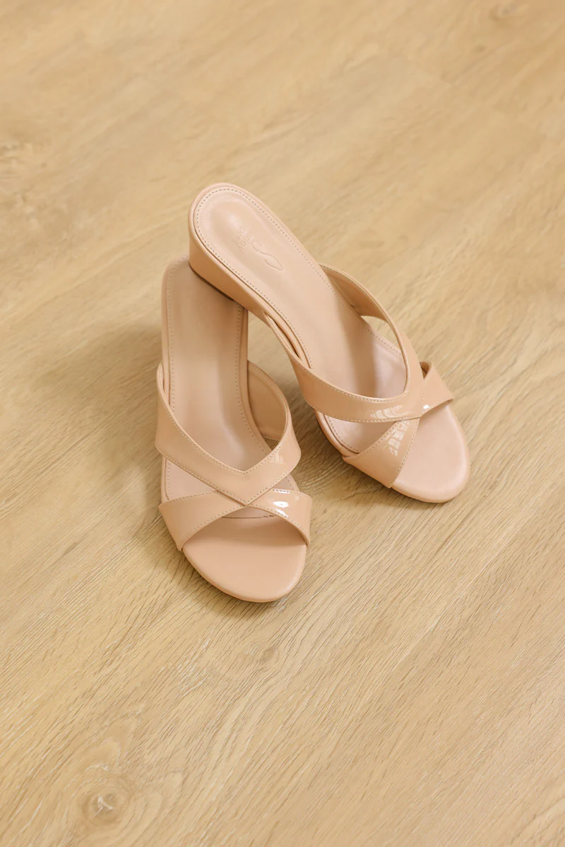 Selune Cross Strap Wedges in Nude - Image 4