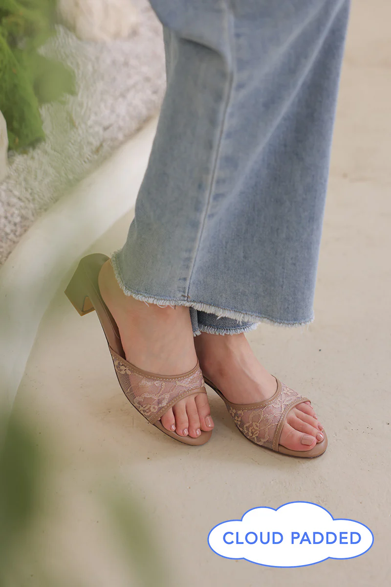 Zaria Lace Mesh Cloud Heels in Brown