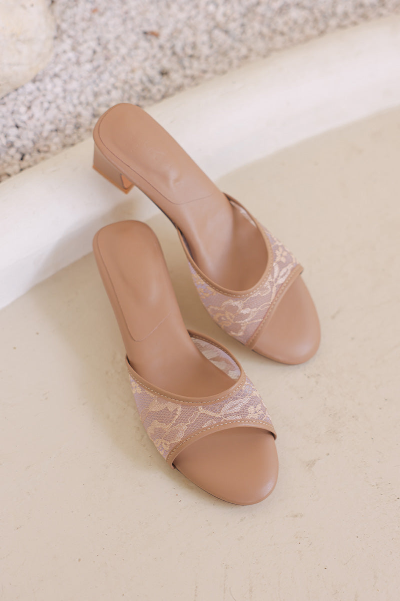 Zaria Lace Mesh Cloud Heels in Brown - Image 3