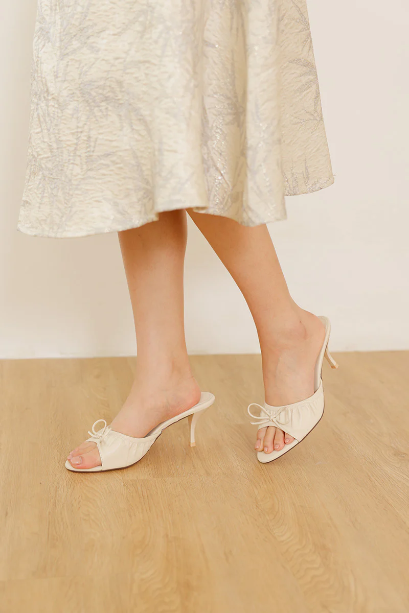 Sera Ruched Ribbon Slip-on Block Heels in Cream - Image 3