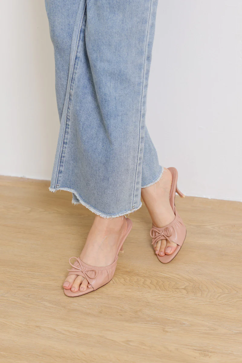 Sera Ruched Ribbon Slip-on Block Heels in Nude Pink - Image 4