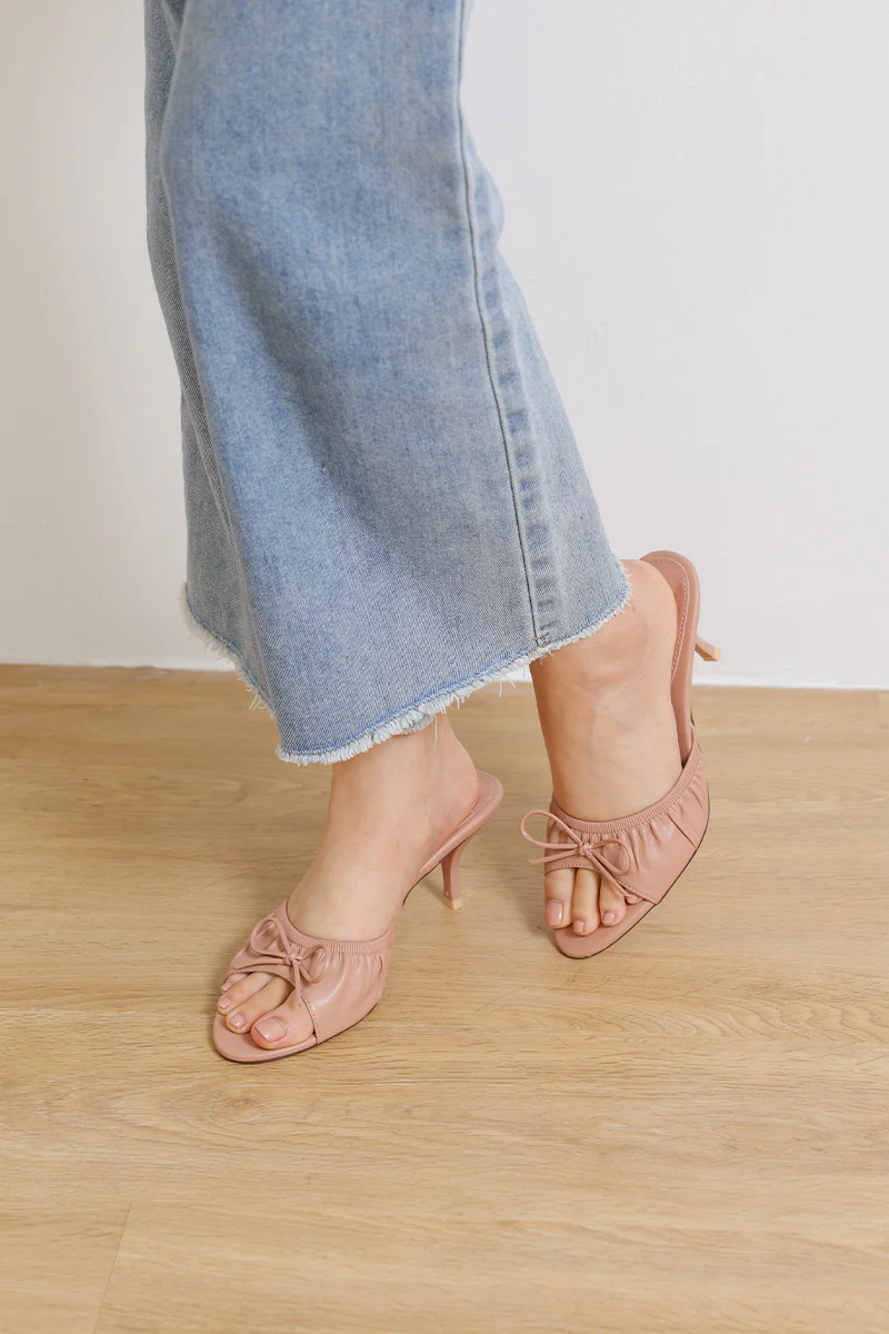 Sera Ruched Ribbon Slip-on Block Heels in Nude Pink - Image 6