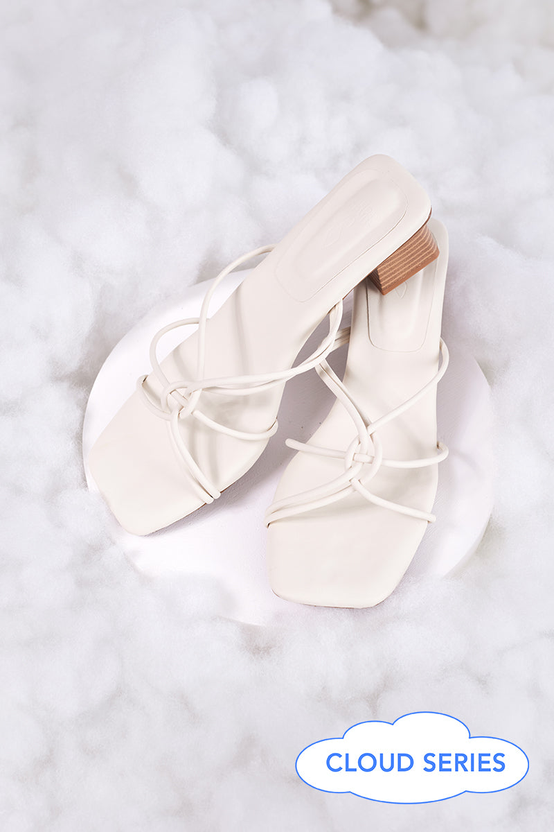 Soleil Strappy Cloud Block Heels in Cream