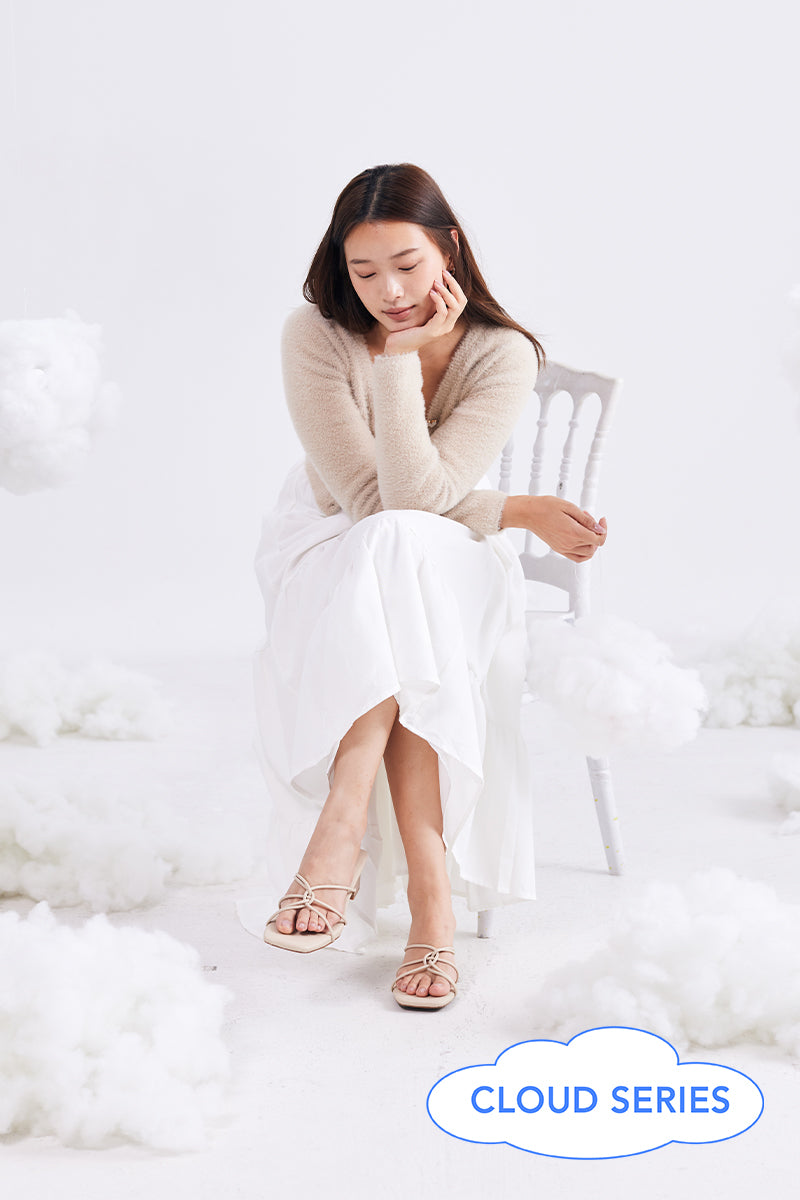Soleil Strappy Cloud Block Heels in Pale Nude