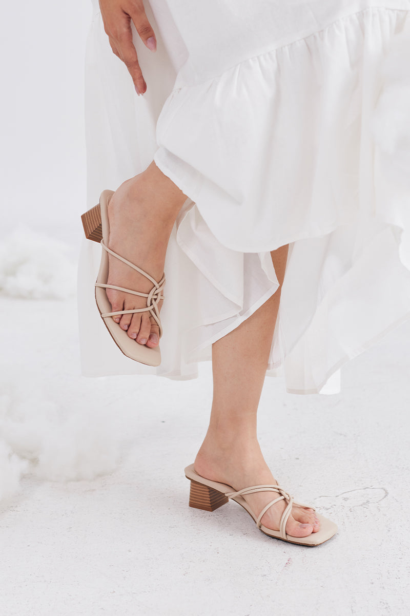 Soleil Strappy Cloud Block Heels in Pale Nude - Image 3