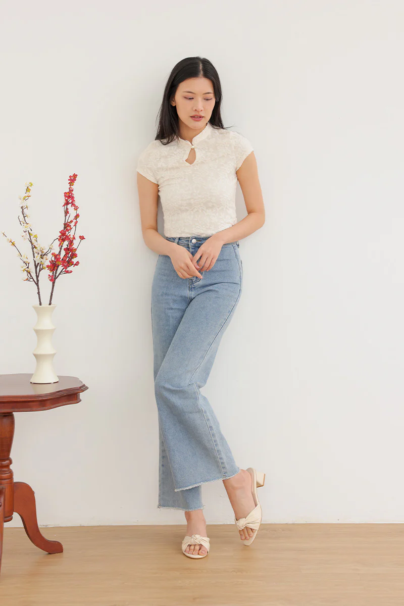 Sona Knotted Block Heels in Cream Waterproof Satin - Image 6
