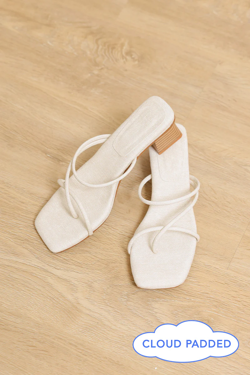 Sonder Strappy Cloud Heels in Waterproof Linen