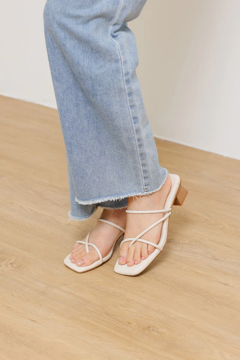 Sonder Strappy Cloud Heels in Waterproof Linen - Image 4