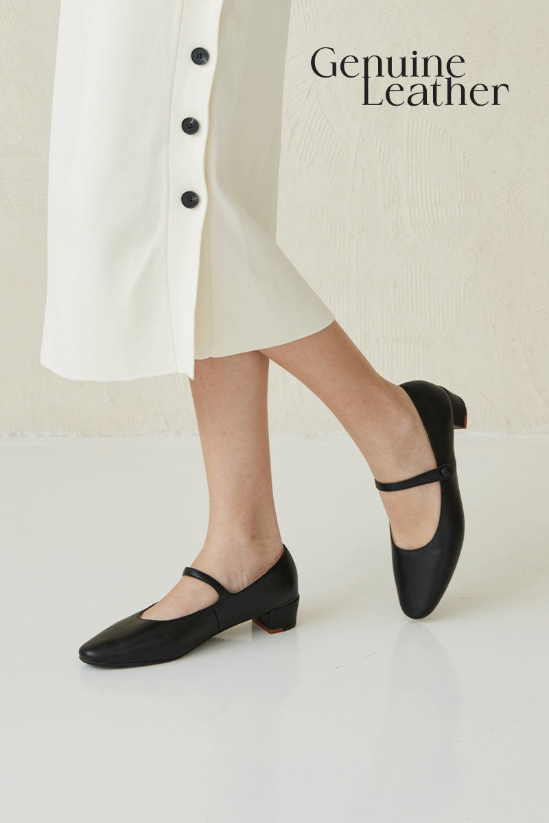 Sonnet Calf Leather Maryjane Heels in Black