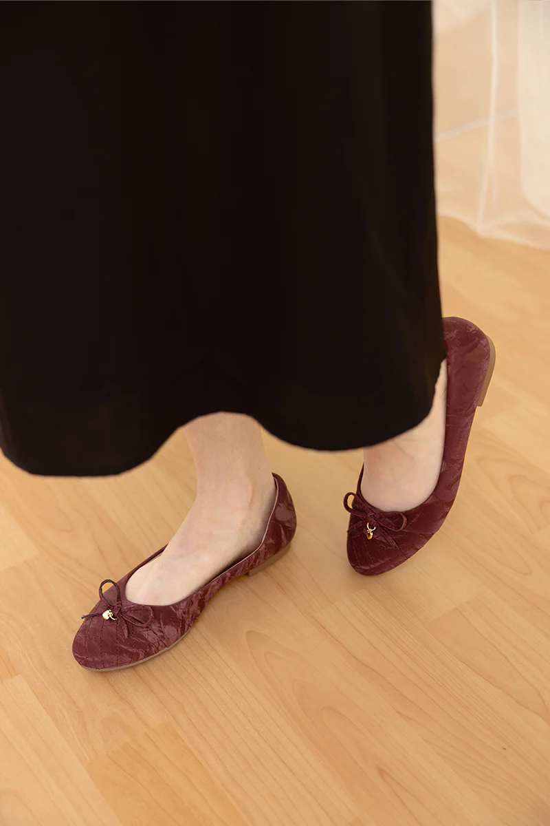 Soren Cloud Ballet Flats in Waterproof Satin Bordeaux Red - Image 3