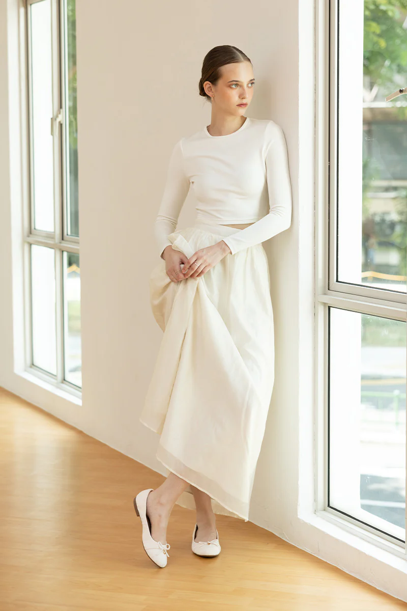 Soren Cloud Ballet Flats in Waterproof Satin Cream - Image 4