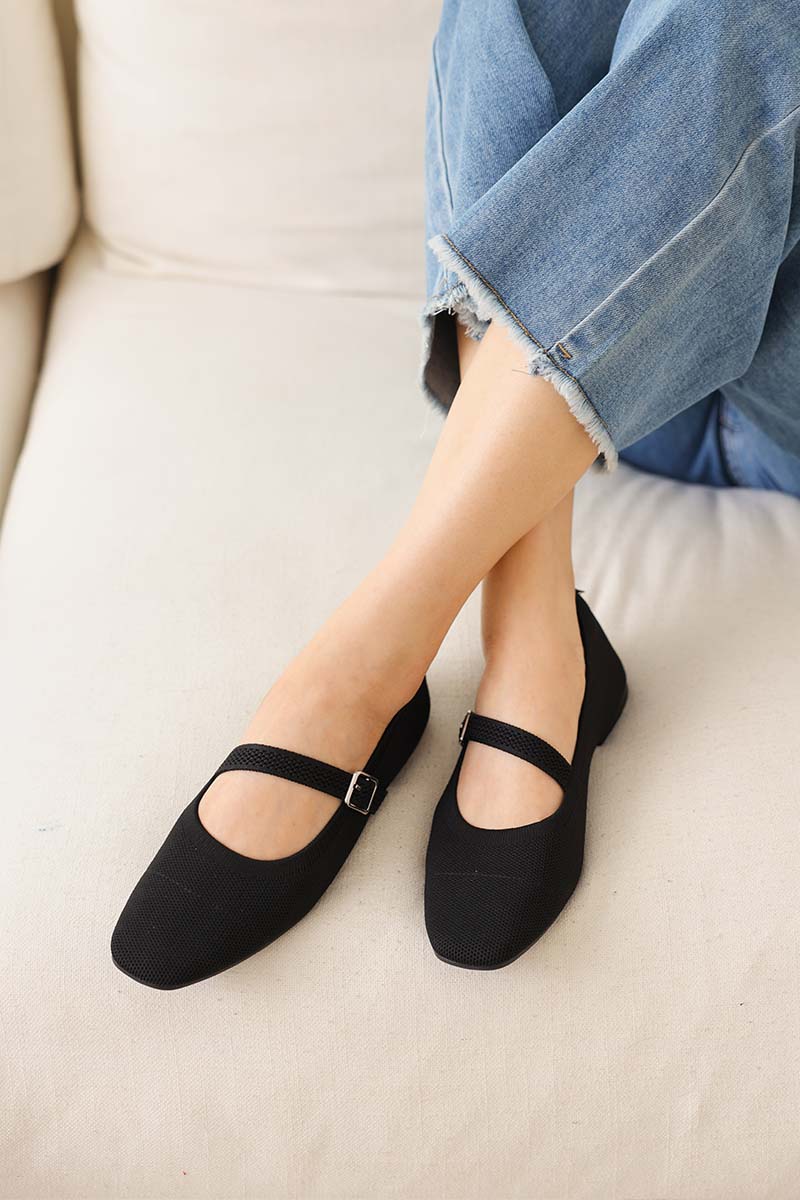 Theryn FlyKnit Slant Maryjane Flats in Black - Image 3