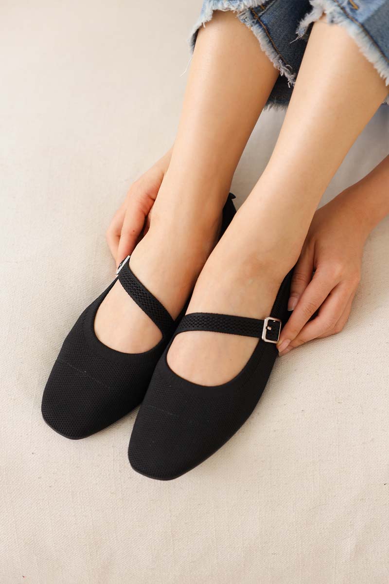 Theryn FlyKnit Slant Maryjane Flats in Black - Image 4