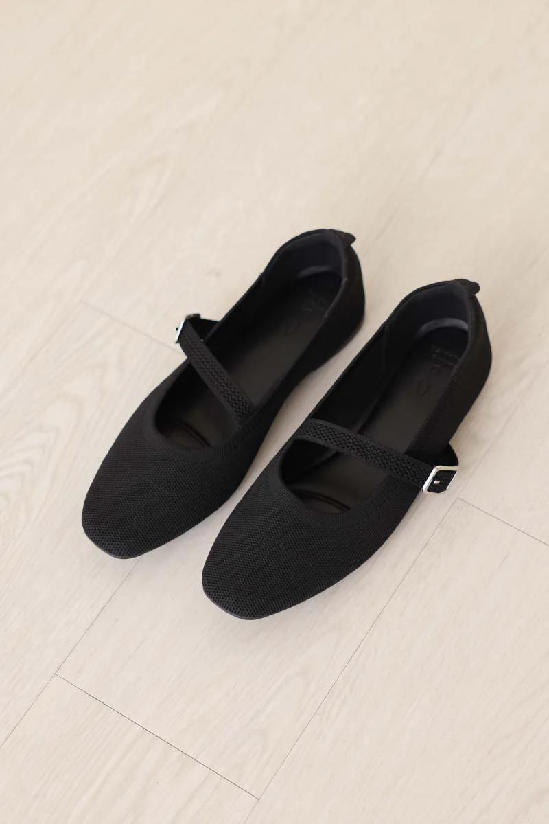 Theryn FlyKnit Slant Maryjane Flats in Black - Image 6
