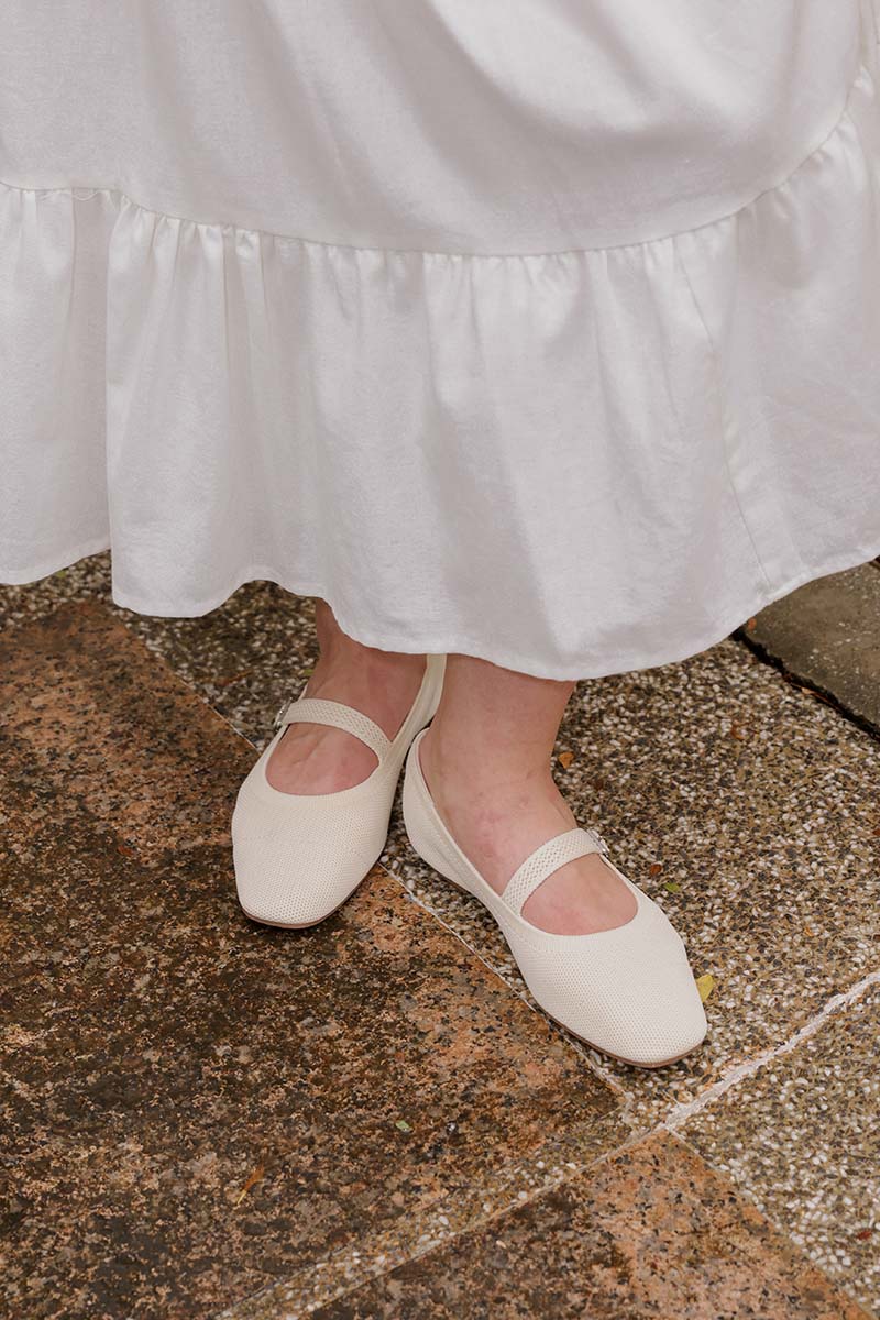 Theryn FlyKnit Slant Maryjane Flats in Cream - Image 2
