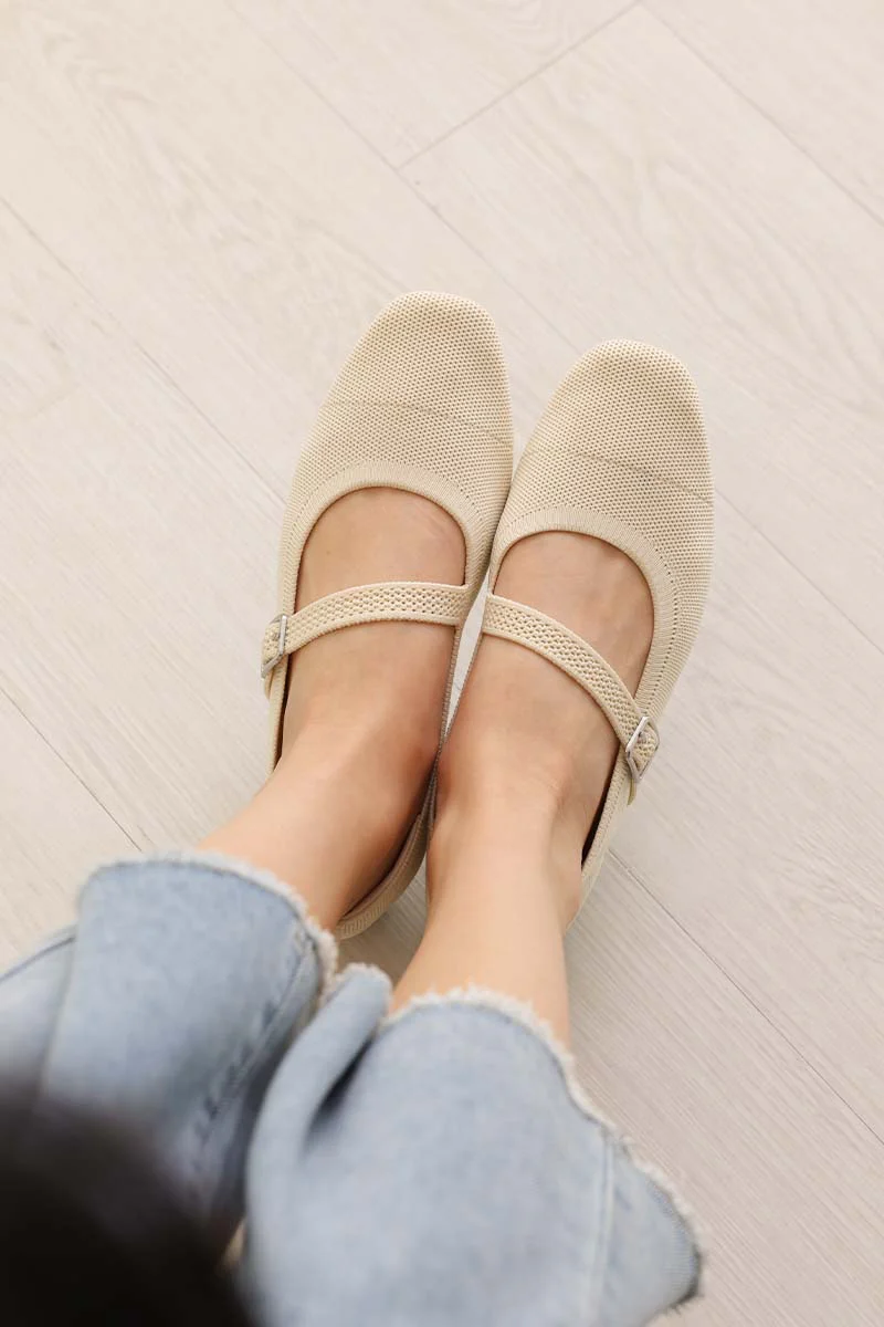 Theryn FlyKnit Slant Maryjane Flats in Cream - Image 4