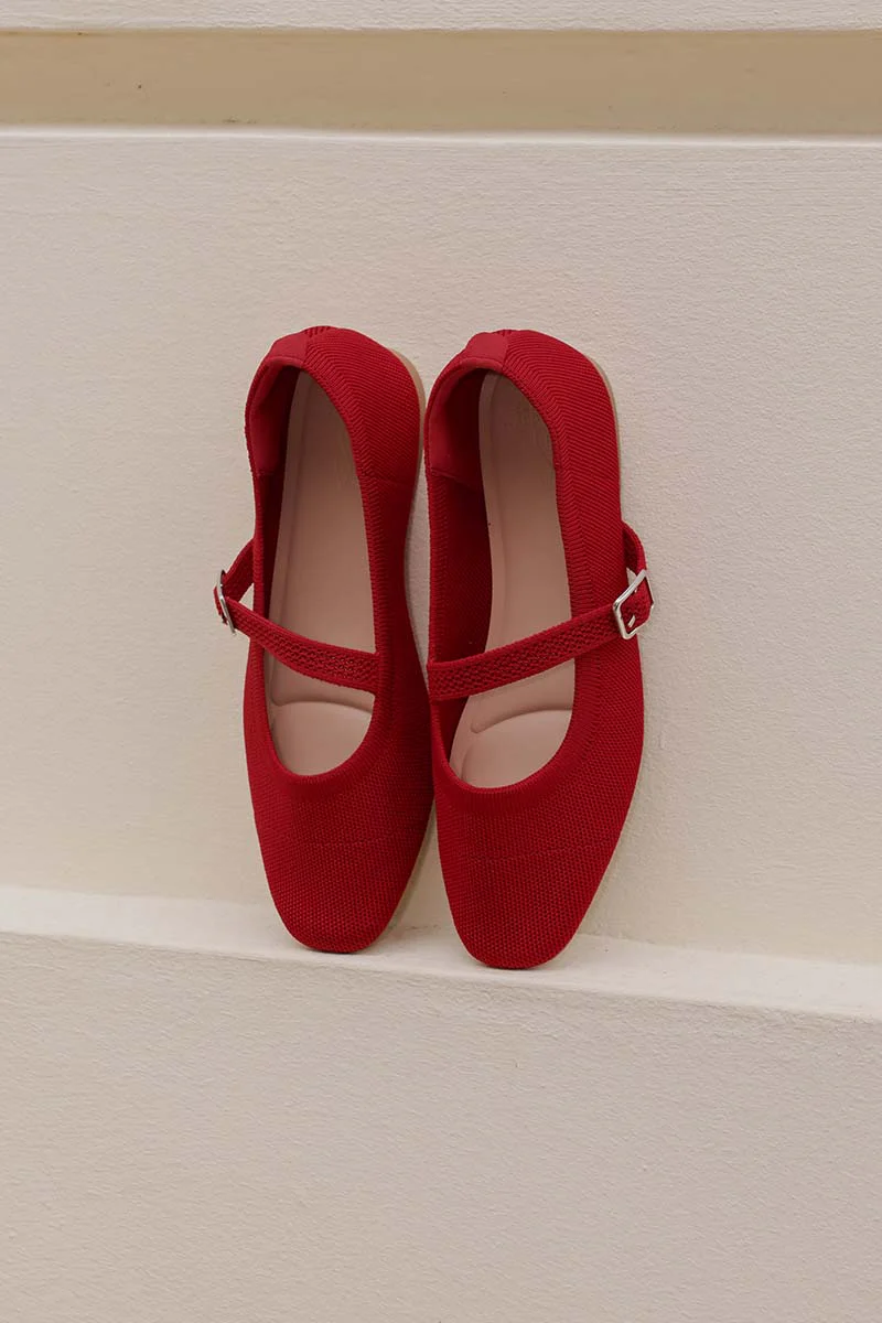 Theryn FlyKnit Slant Maryjane Flats in Red - Image 2