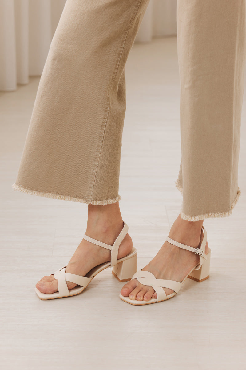 Thoren Sandal Heels in Cream Waterproof Suede - Image 3