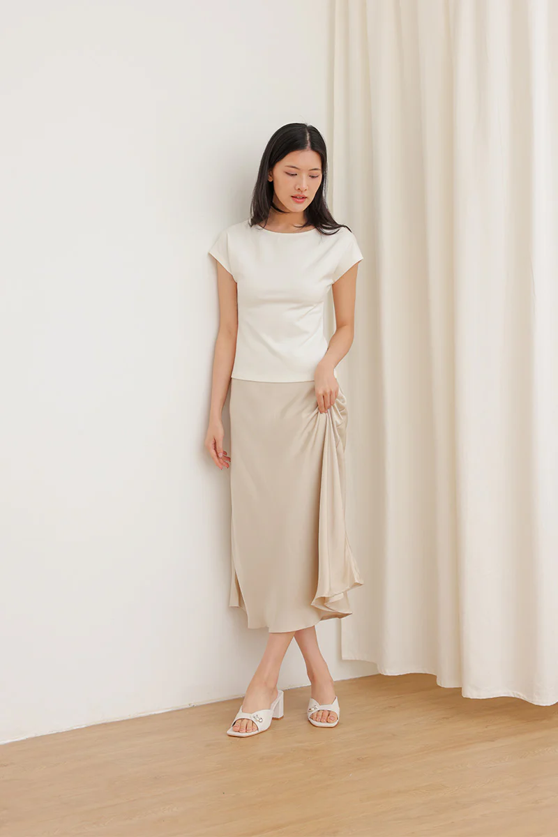 Tove Charmé Block Heels in Cream Waterproof Satin - Image 2